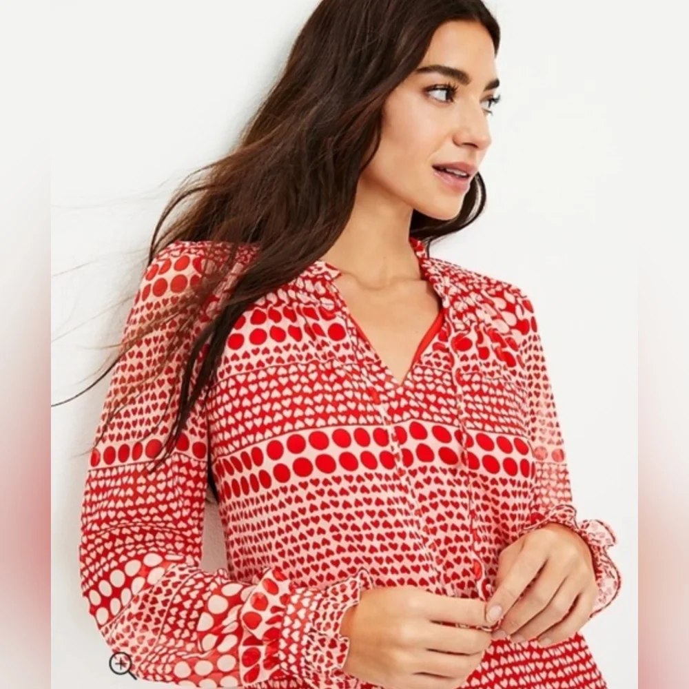 Loft Sheer Heart Ruffled Tunic Date Night Brunch Party Midi Dress